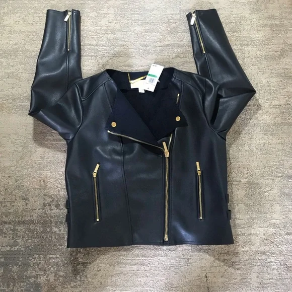 Michael KORS Faux Leather Biker Jacket Size L